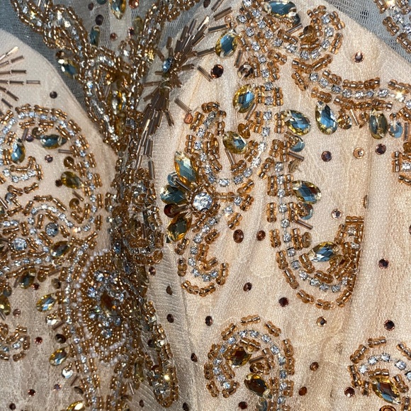 Cream Colored Bejeweled Prom Dress - Picture 6 of 9